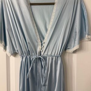 Vanity Fair Light Blue Robe with Lace Trim